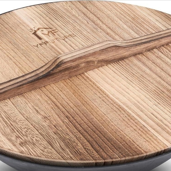 Brand New 14.2" Cast Iron Wok w/ Wood Lid | Pre-Seasoned | Flat Bottom | YFFutur - Picture 3 of 8